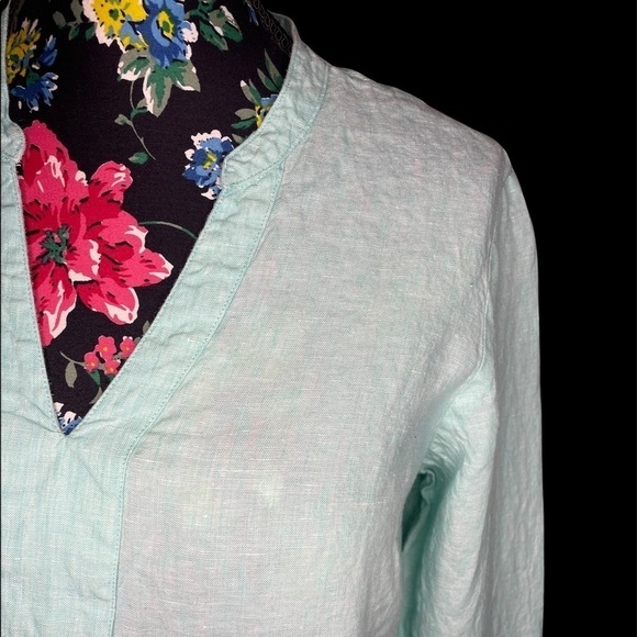 L.L. bean 100% Linen V-Neck Hi-Lo Tunic Top Light Turquoise Teal Blue - Picture 5 of 11